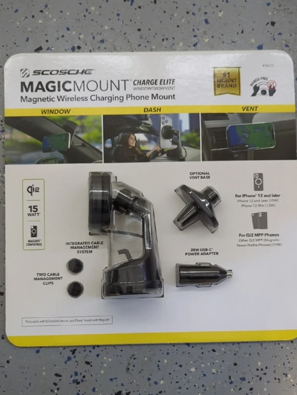 Black Magnetic Wireless Phone Mount by Scosche - Charge Elite MagicMount